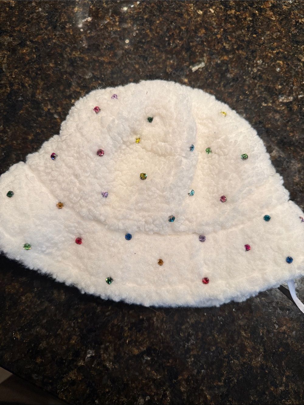 White Plush Bucket Hat Colorful Rhinestones - NWT - Extra Stones Included - Picture 3 of 4
